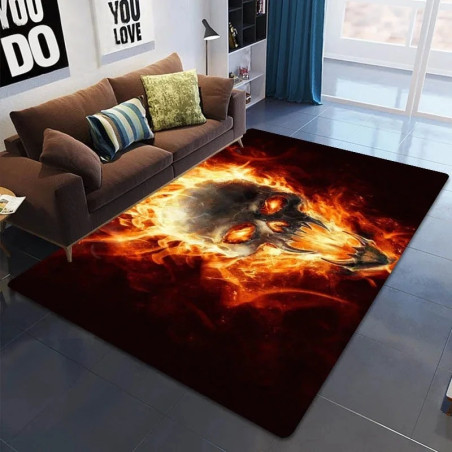 Tapis Tête de Mort - Crâne Infernal en Flammes Ardentes