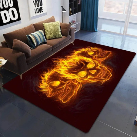 Tapis Tête de Mort - Triple Crâne en Flammes Éternelles