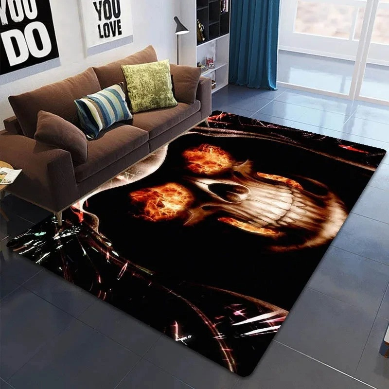 Tapis Tête de Mort - Regard Incandescent du Crâne Sombre