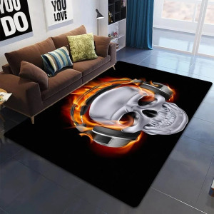 Tapis Tête de Mort - Skull DJ en Flammes Sonores