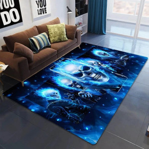 Tapis Tête de Mort - Crâne Cyberpunk aux Flammes Bleues Digitales