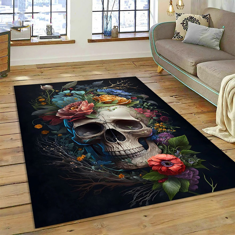 Tapis Tête de Mort Crâne Fleuri Éternel