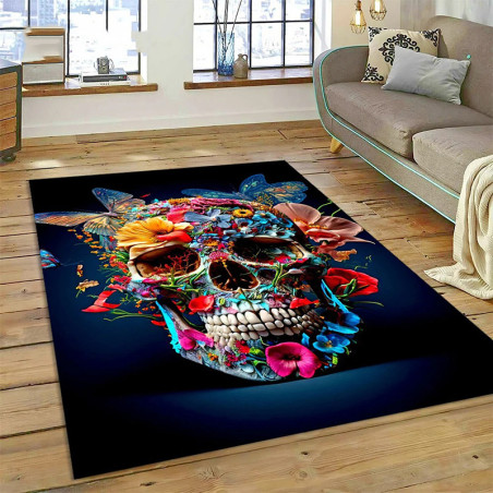 Tapis Tête de Mort "Crâne Psyché-Fleuri"