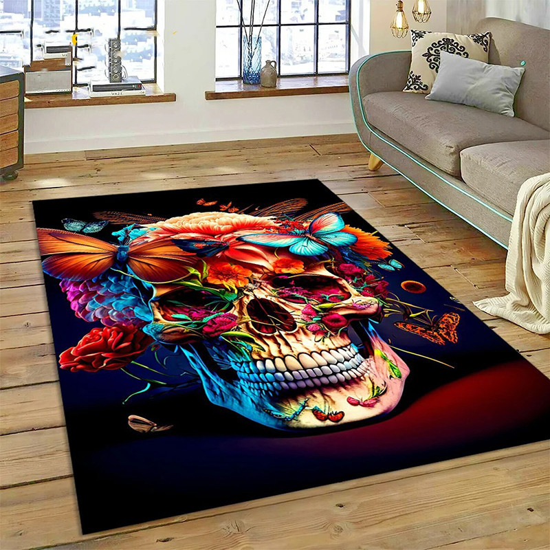 Tapis Tête de Mort "Crâne Papillon Psyché"