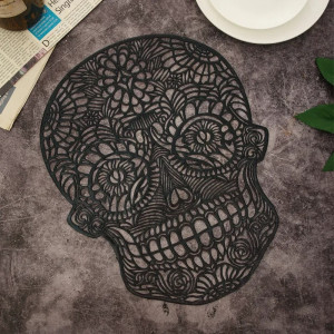Dessous de verre antidérapant Tête de Mort - Dentelle Macabre Couleur Noir