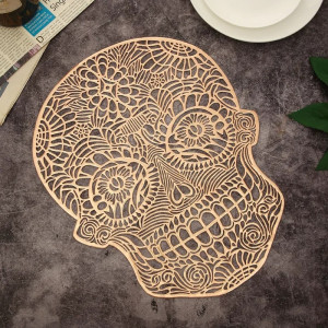 Dessous de verre antidérapant Tête de Mort - Dentelle Macabre Couleur Or