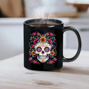Avant Mug Tête de Mort Mexicaine – Crâne Floral du Día de los Muertos