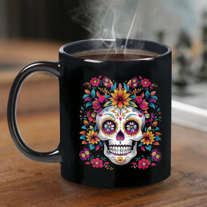 Vue générale Mug Tête de Mort Mexicaine – Crâne Floral du Día de los Muertos