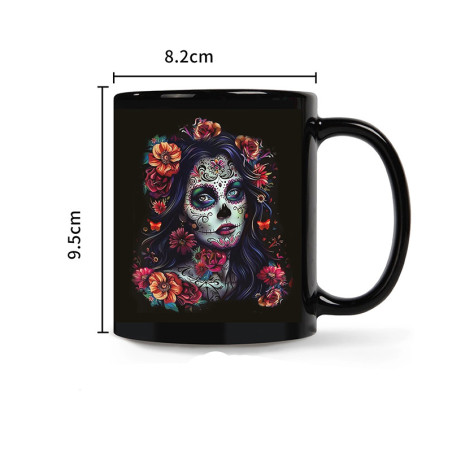 Dimensions Mug Tête de Mort Mexicaine - "Reine des Fleurs Nocturnes"