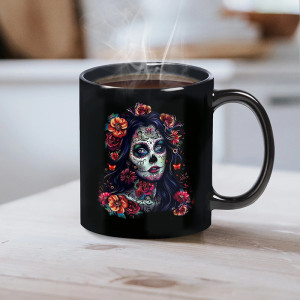 Vue générale Mug Tête de Mort Mexicaine - "Reine des Fleurs Nocturnes"