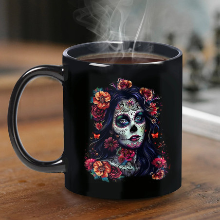 Avant Mug Tête de Mort Mexicaine - "Reine des Fleurs Nocturnes"