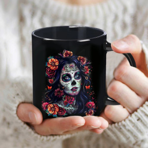Mug Tête de Mort Mexicaine - "Reine des Fleurs Nocturnes"