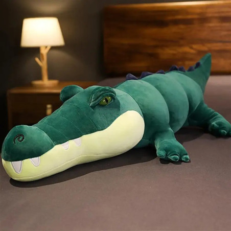 Peluche Crocodile Doudou - "Gros Croko Relax" Couleur Vert Fonce