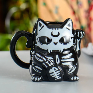 Mug Tête de Mort 'Chat Porte-Bonheur Macabre'