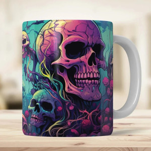 Mug Tête de Mort Psychédélique Crânes en Éclosion