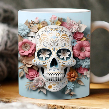 Mug Tête de Mort Gothique – Crâne Floral Pastel