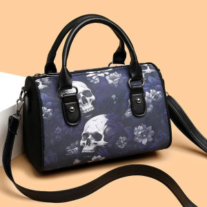 Sac à Main Tête de Mort - Crâne Nocturne & Fleurs Indigo