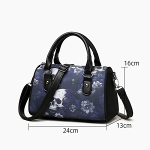 Dimensions Sac à Main Tête de Mort - Crâne Nocturne & Fleurs Indigo