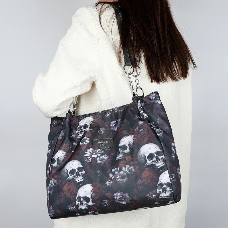 Vue Porté Sac Tête de Mort - Échos Floraux du Crépuscule Couleur Rouge