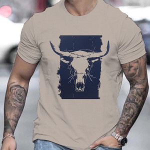 T-shirt Tête de Mort Crâne de Taureau "Far West Barbelé" Couleur Beige