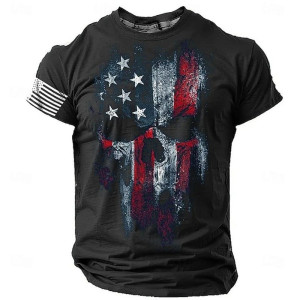 T-shirt Tête de Mort Crâne "Patriot Skull Drapeau US" Couleur Noir