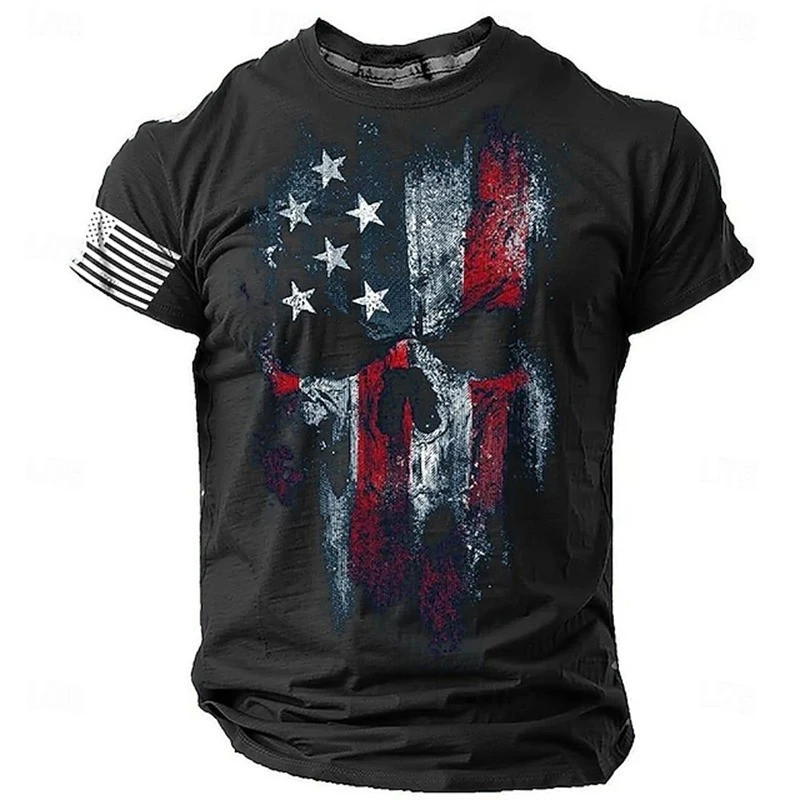 T-shirt Tête de Mort Crâne "Patriot Skull Drapeau US" Couleur Noir