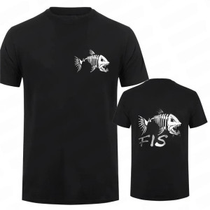 T-shirt Tête d e Mort Skull Pêche  "Born to Fish - Esprit Carnassier" Couleur Noir