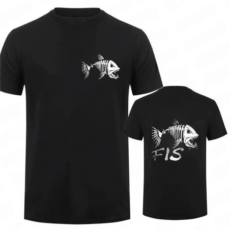 T-shirt Tête d e Mort Skull Pêche  "Born to Fish - Esprit Carnassier" Couleur Noir