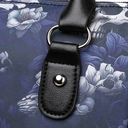 Détails poignée du Sac à Main Tête de Mort - Crâne Nocturne & Fleurs Indigo