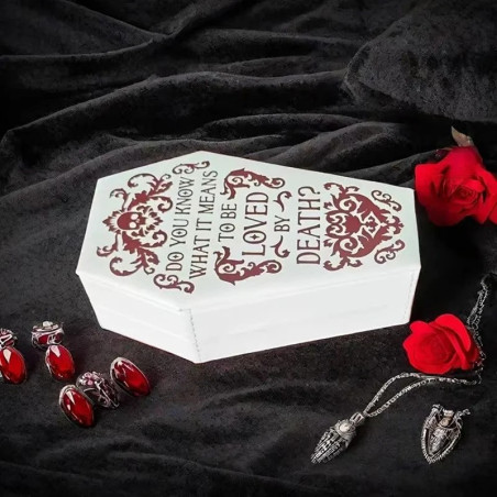 Boîte à Bijoux Cercueil Gothique "Aimé par la Mort" Couleur Blanc