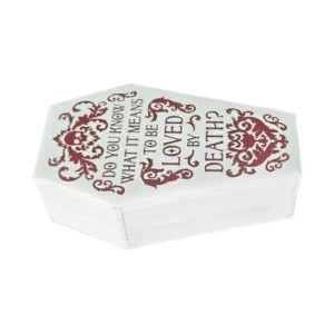 Vue générale Boîte à Bijoux Cercueil Gothique "Aimé par la Mort" Couleur Blanc