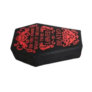 Vue générale Boîte à Bijoux Cercueil Gothique "Aimé par la Mort" Couleur noir