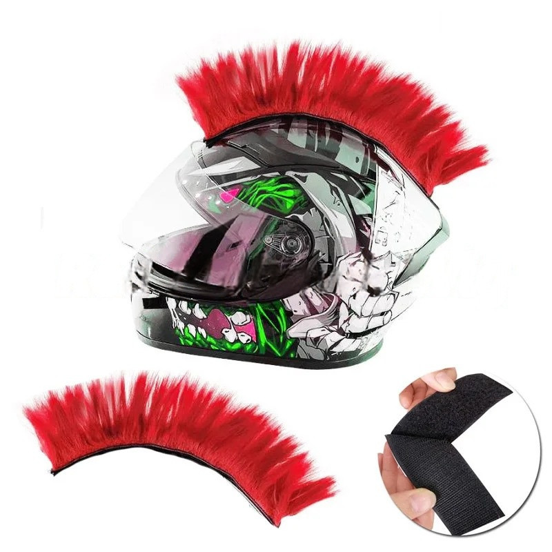 Accessoire Casque Biker Rebelle - Crête Mohawk pour Casque Moto Couleur Rouge