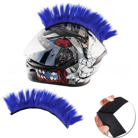 Accessoire Casque Biker Rebelle - Crête Mohawk pour Casque Moto Couleur bleu marine
