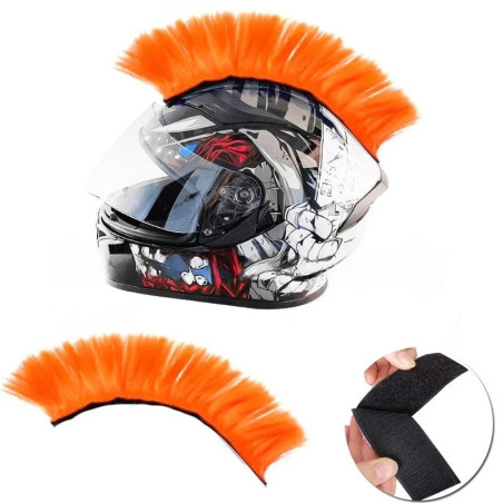 Accessoire Casque Biker Rebelle - Crête Mohawk pour Casque Moto Couleur Orange
