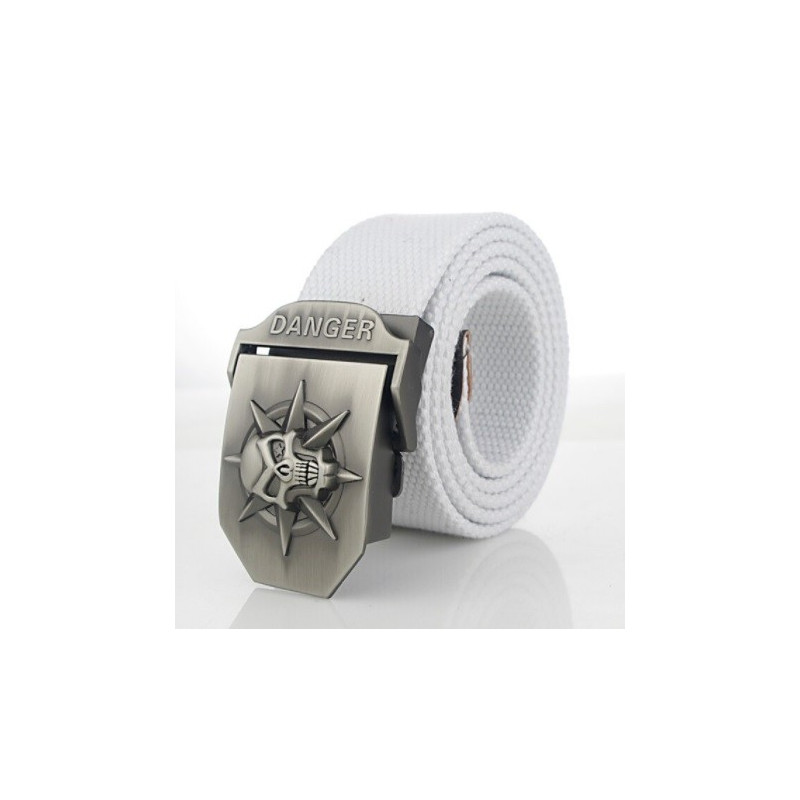 Ceinture en toile Tête de Mort Crâne Mortel couleur blanc