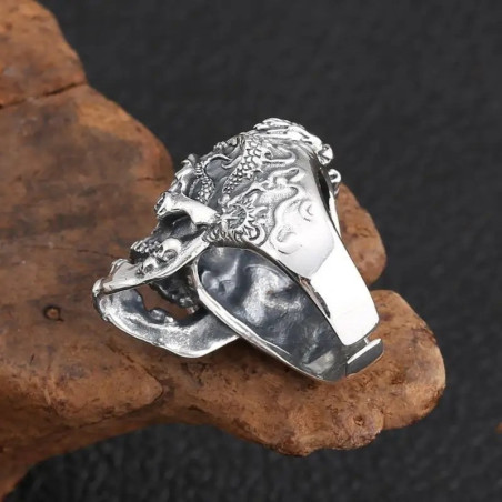 Vue générale Bague Tête de Mort "Gardien des Trois Crânes"