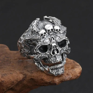 Bague Tête de Mort "Gardien des Trois Crânes"