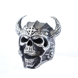 Vue générale Bague Tête de Mort Viking "Guerrier de Valhalla"