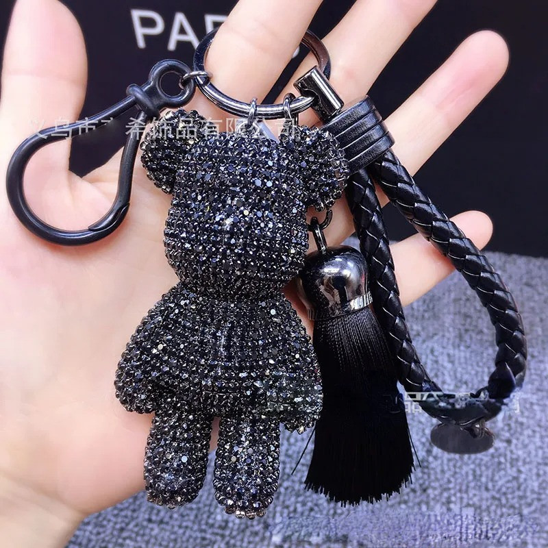 Porte-clés Gothique à  Strass "Ours Cristallisé Noir"