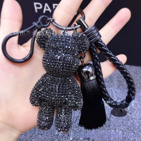 Porte-clés Gothique à  Strass "Ours Cristallisé Noir"