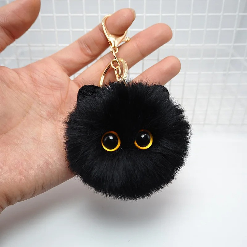 Porte-clés Gothique en Peluche "Chat Noir Peluche Kawaïi" Couleur Noir