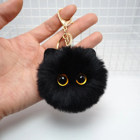 Porte-clés Gothique en Peluche "Chat Noir Peluche Kawaïi" Couleur Noir