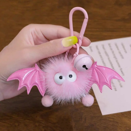 Porte-clés Gothique en Peluche "Petit Diable Ailé" Couleur Rose Pale