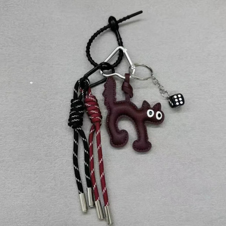 Porte-Clés Gothique Chat Fétiche de la Chance "Lucky Cat et Dé Noir" Couleur marron