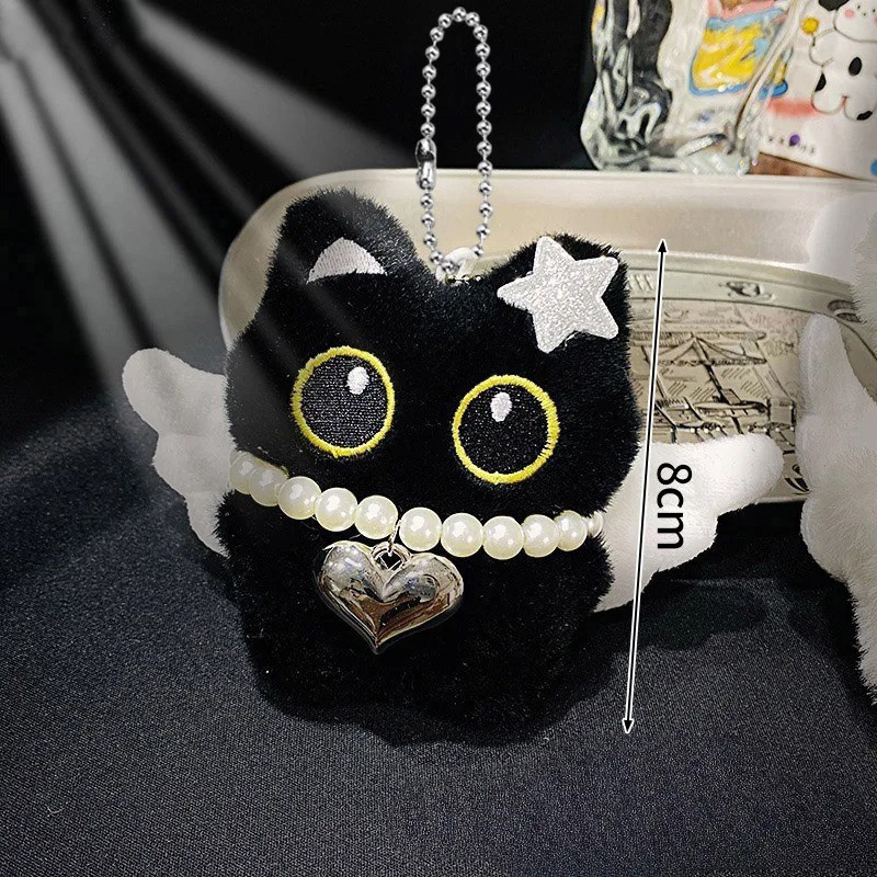 Porte-Clés Gothique Petit Chat Noir "Ange Céleste" Modele 2