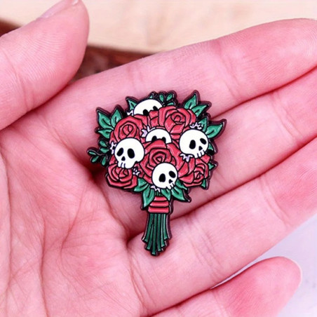 Avant Broche Tête de Mort "Bouquet de Roses Éternelles"