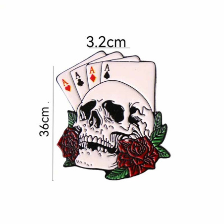 Dimensions Broche Tête de Mort "La Main du Joueur"