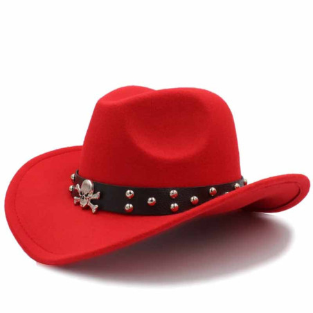 Chapeau Tête de Mort – Cow-boy de l’Ombre Couleur Rouge