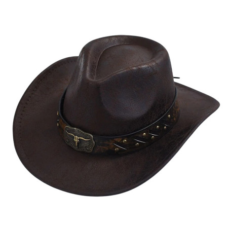 Chapeau Cowboy Tête de Mort – "Crâne du Far West" Couleur Marron